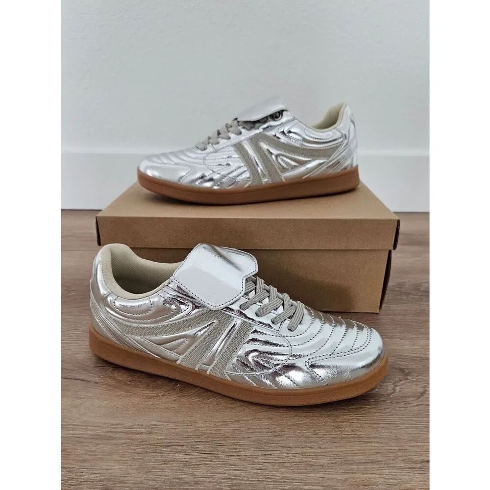 Steve Madden Madrid Metallic Silver Sneakers with Gum Sole Size 10